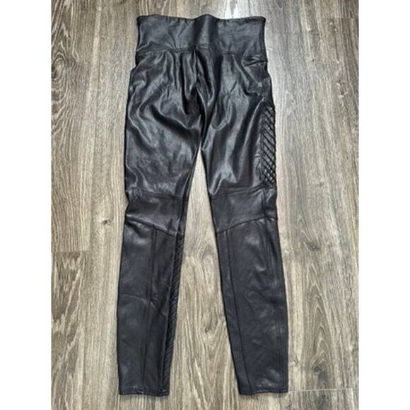 Spanx by Sara Blakely Faux Leather Moto Leggings Womens Size L Black Biker - Picture 7 of 9